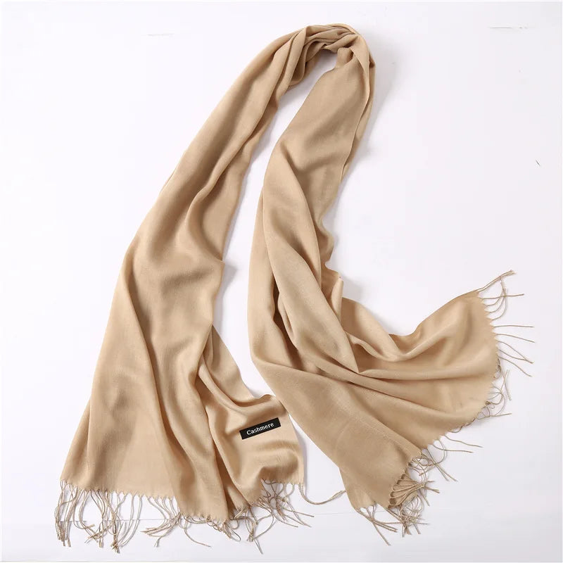 Autumn Winter Women Cashmere Scarf Luxury Brand Female Warm Shawls Wraps 2021 Pashmina Solid Men Long Tassels Scarves Foulard