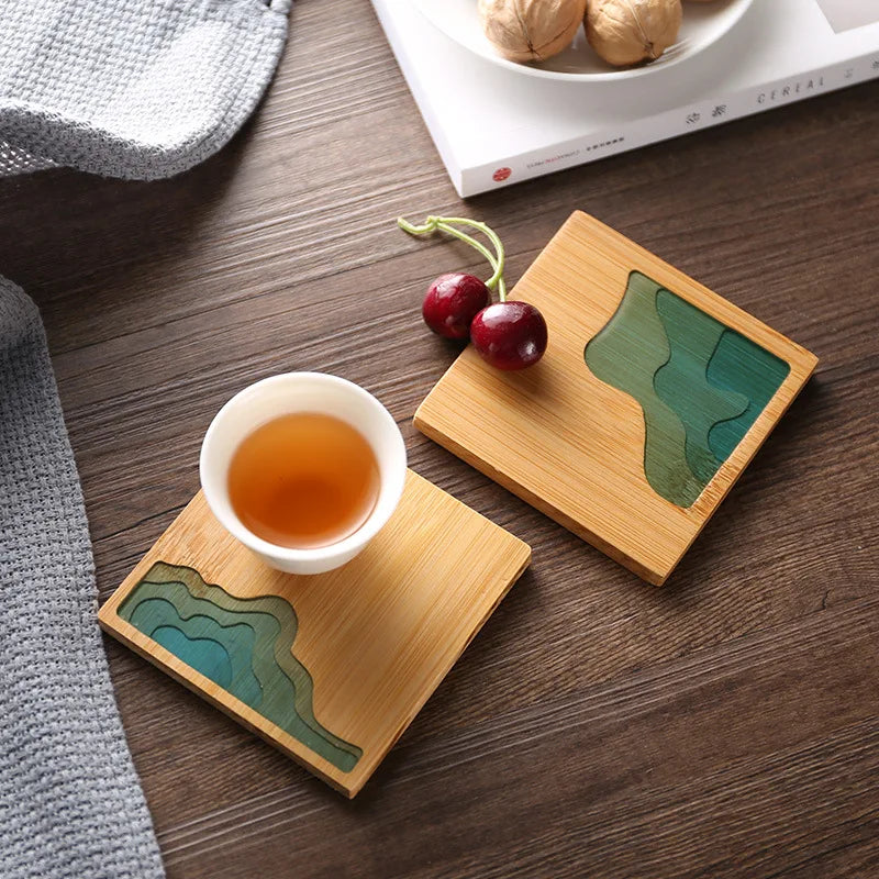 Bamboo Coaster Creative Epoxy Resin Transparent Bamboo Round Tea Coaster Cup Holder Potholder Tea Set Cocina Kitchen Accessories