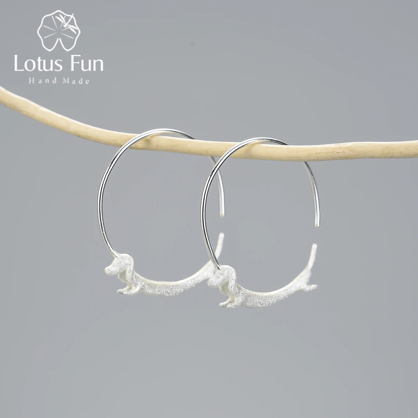 Lotus Fun 18K Gold Female Flying Dachshund Dog Big Round Hoop Earrings 2021 Trend New Real 925 Sterling Silver Women Jewelry