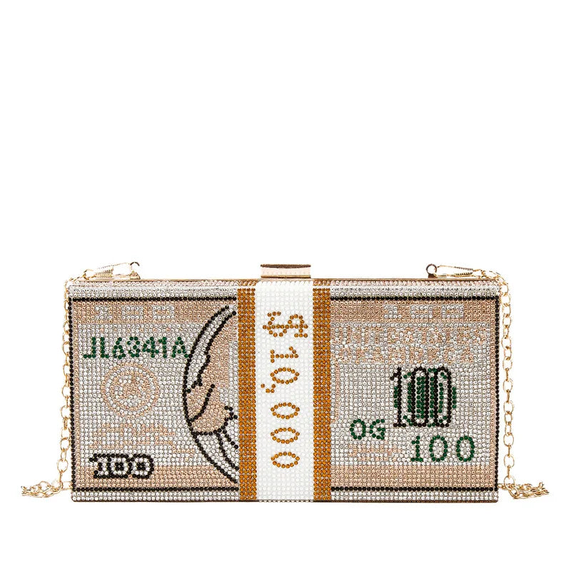 Hot Dollar Shoulder Bag Women Money Evening Clutch Bags Diamond Painting Chain Wedding Dinner Purses and Handbags Luxury Design