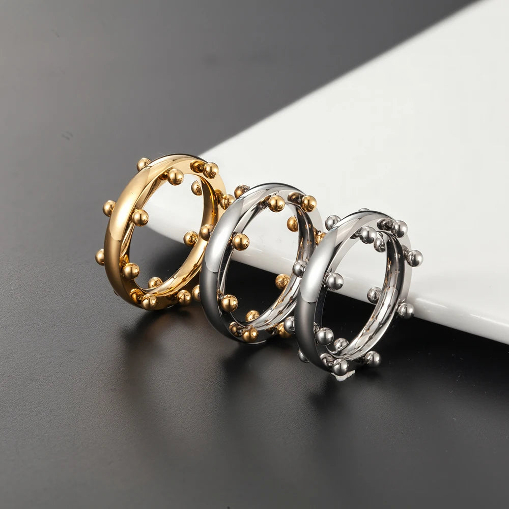 Luxury Jewelry Set Stainless Steel Bangle Bracelet Finger Ring Hoop Earrings With Mini Balls For Women Men Fashion Jewelry Gifts