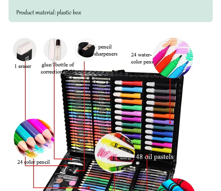 Art Painting Set 145/150/168/208 PCS Water Color Pen Crayon Oil Pastel Colored Pencil Drawing Stationery Gift Kit For Children