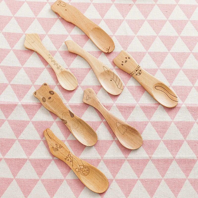 Cute Cartoon Children Wooden Spoon Coffee Tea Soup Stirring Spoons Dessert Honey Cutlery Baby Kids Kitchen Tools Tableware