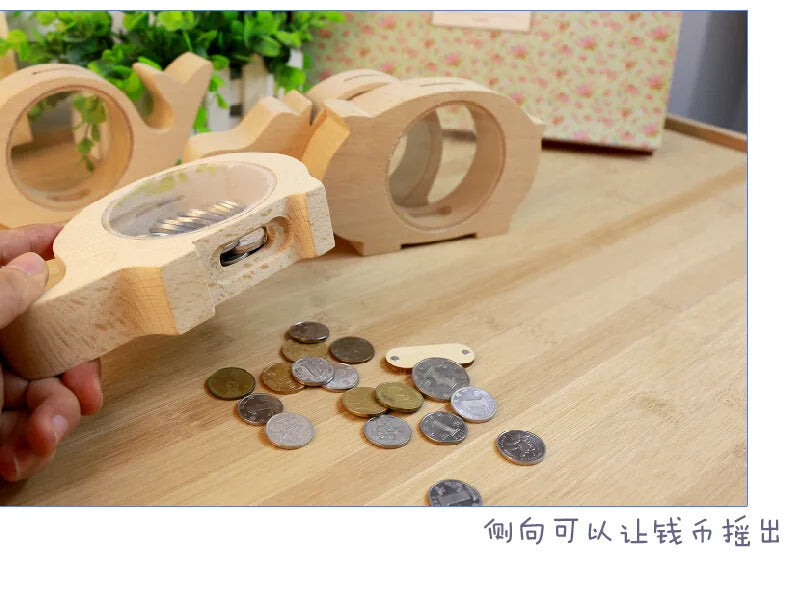 Wooden Money Box Cute Hippo Whale Elephants Animal  Boxes Children Gifts coin Coin Piggy Bank Transparent Glass for Kids