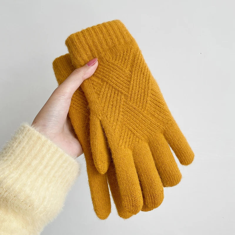 Fashion Cashmere Women Men Winter Cashmere Cold Protection Double-layer Thickening Warm Touch Screen Knitted Woolen Gloves