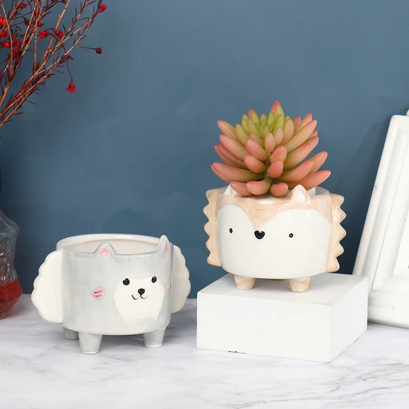 Ceramic Flower Pot Cartoon Animal Plant Macetas Balcony Decorations Vaso Suculenta Planter Vertical Garden Pots Cute Flowerpot