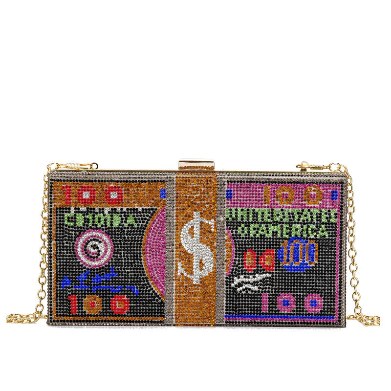 Hot Dollar Shoulder Bag Women Money Evening Clutch Bags Diamond Painting Chain Wedding Dinner Purses and Handbags Luxury Design