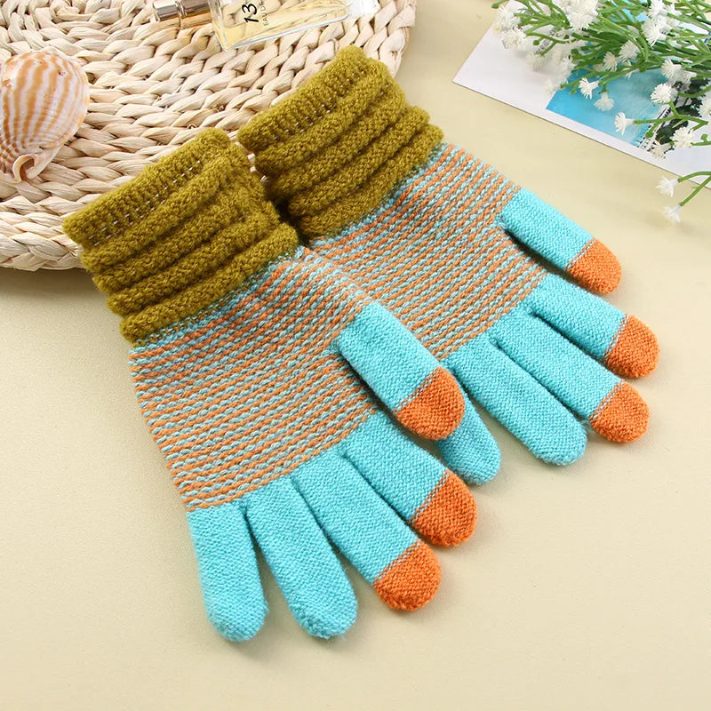 Women's Cashmere Knitted Winter Gloves Cashmere Knitted Women Autumn Winter Warm Thick Gloves Touch Screen Skiing Gloves