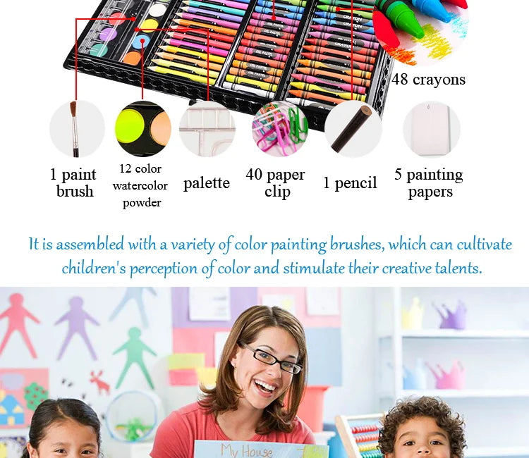 Art Painting Set 145/150/168/208 PCS Water Color Pen Crayon Oil Pastel Colored Pencil Drawing Stationery Gift Kit For Children