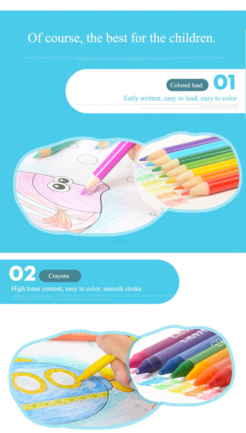 Art Painting Set 145/150/168/208 PCS Water Color Pen Crayon Oil Pastel Colored Pencil Drawing Stationery Gift Kit For Children