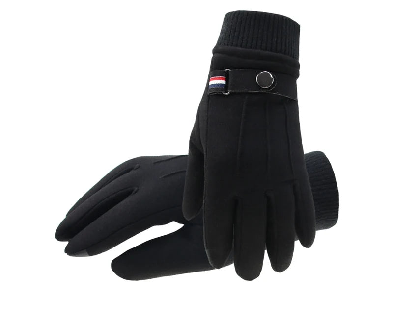 Winter Men's Gloves Suede Keep Warm Touch Screen Windproof Driving Guantes Thick Cashmere Anti Slip Outdoor Male Leather Gloves