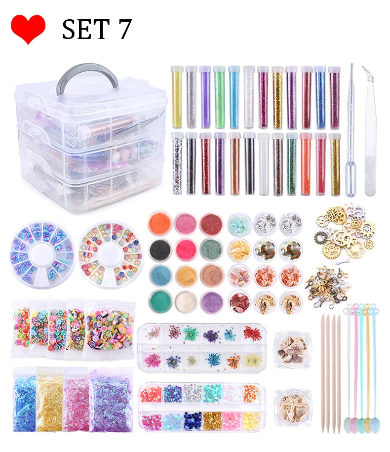 Epoxy Resin Kit for Beginners Silicone Resin Mold Set with DIY Supplies Tools, Glitter Sequins, Foil Flakes for Jewelry Making