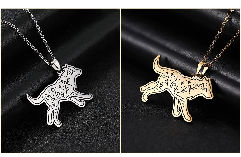 Stainless Steel Animal Pendant Necklace Rabbit Bear Eagle Dog Fox Wolf Scenery Moon Sun Tree Chain Necklaces Jewelry for Women