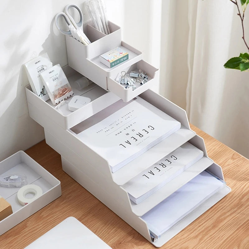 A4 Paper Organizer Document Case Plastic Office Table Desk Storage Superposition Filling File Box Holder School Supplies