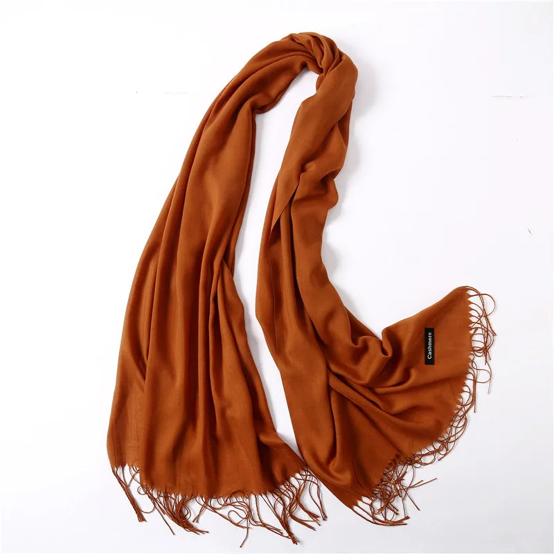 Autumn Winter Women Cashmere Scarf Luxury Brand Female Warm Shawls Wraps 2021 Pashmina Solid Men Long Tassels Scarves Foulard