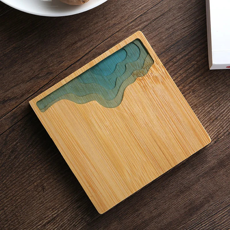 Bamboo Coaster Creative Epoxy Resin Transparent Bamboo Round Tea Coaster Cup Holder Potholder Tea Set Cocina Kitchen Accessories