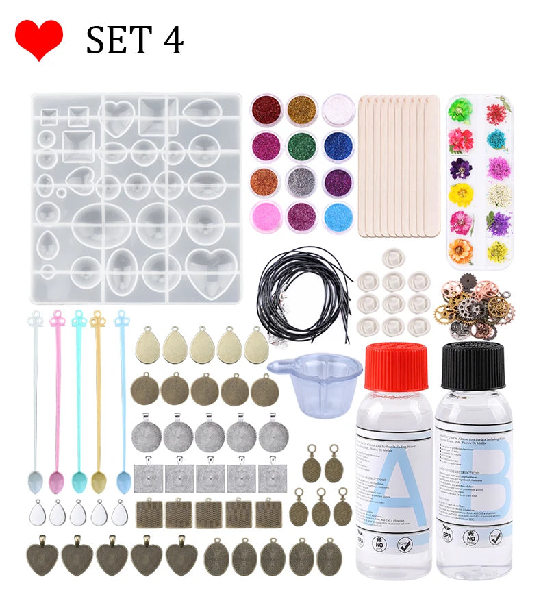 Epoxy Resin Kit for Beginners Silicone Resin Mold Set with DIY Supplies Tools, Glitter Sequins, Foil Flakes for Jewelry Making