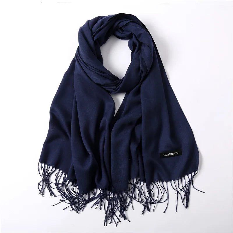 Autumn Winter Women Cashmere Scarf Luxury Brand Female Warm Shawls Wraps 2021 Pashmina Solid Men Long Tassels Scarves Foulard