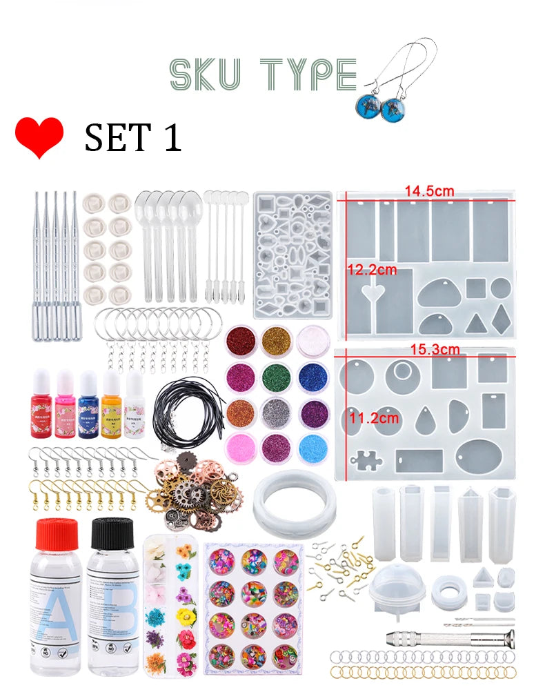 Epoxy Resin Kit for Beginners Silicone Resin Mold Set with DIY Supplies Tools, Glitter Sequins, Foil Flakes for Jewelry Making