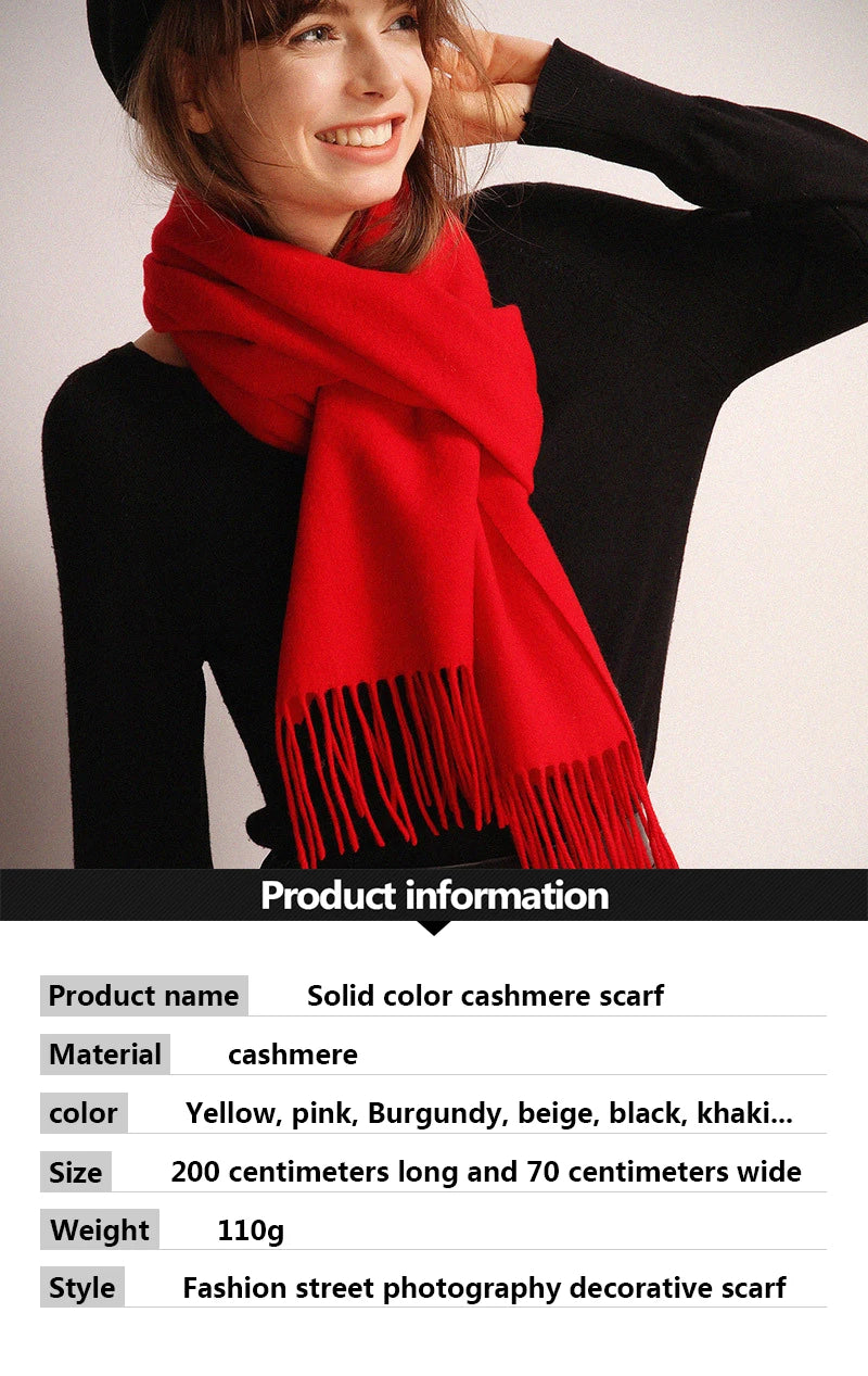 Autumn Winter Women Cashmere Scarf Luxury Brand Female Warm Shawls Wraps 2021 Pashmina Solid Men Long Tassels Scarves Foulard