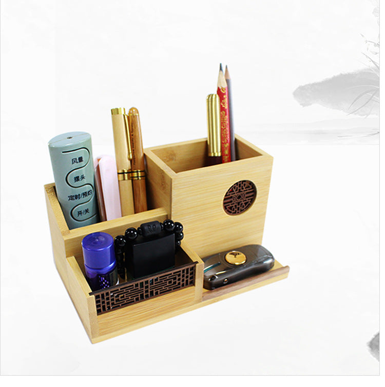 2022 Desktop Finishing Box Wooden Office Stationery Storage Box Pen Holder Creative Combination Multi-function Pen Holder