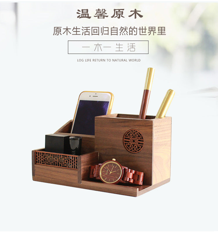 2022 Desktop Finishing Box Wooden Office Stationery Storage Box Pen Holder Creative Combination Multi-function Pen Holder