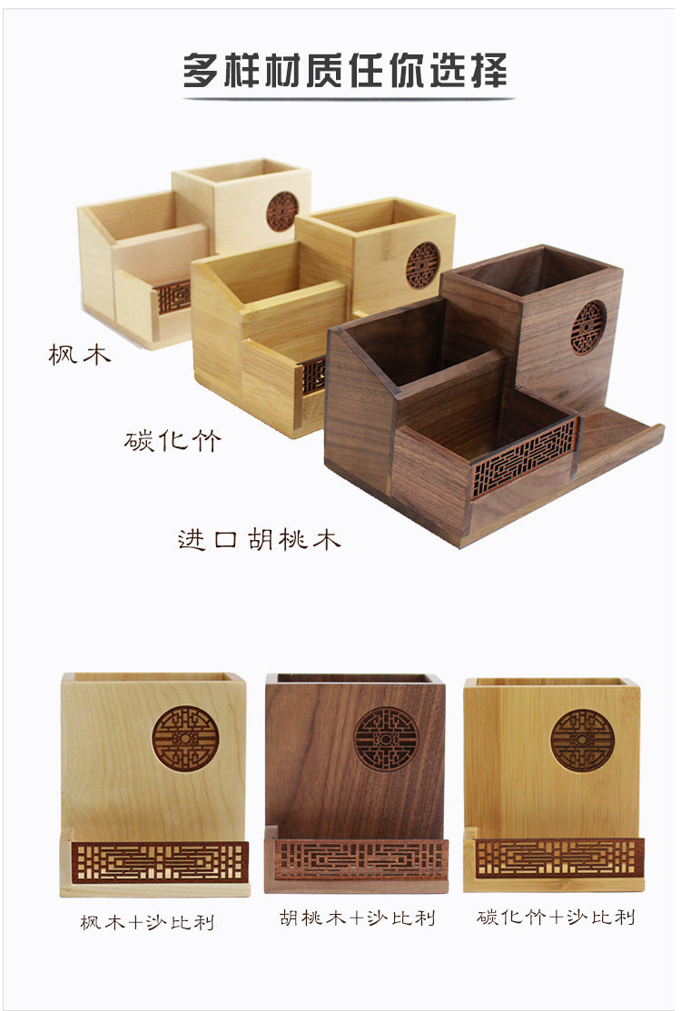 2022 Desktop Finishing Box Wooden Office Stationery Storage Box Pen Holder Creative Combination Multi-function Pen Holder