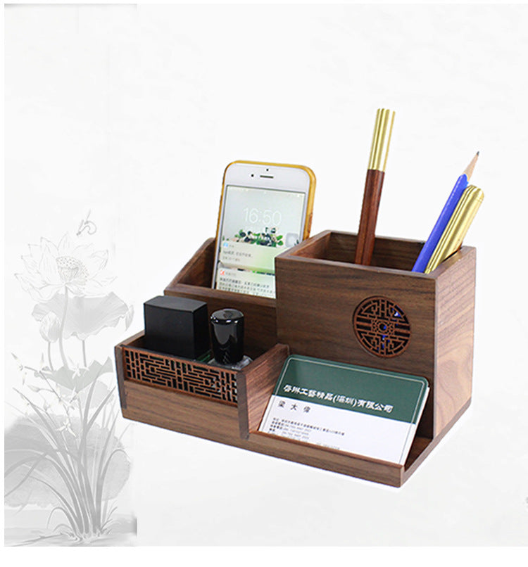 2022 Desktop Finishing Box Wooden Office Stationery Storage Box Pen Holder Creative Combination Multi-function Pen Holder