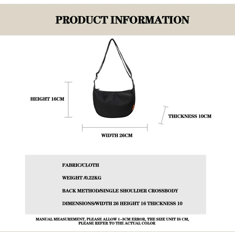 Nylon Hobos Crossbody Bags Solid Casual Zipper Women's Bags 2024 Fashion High Capacity Solid Color Single Shoulder Totes Bag