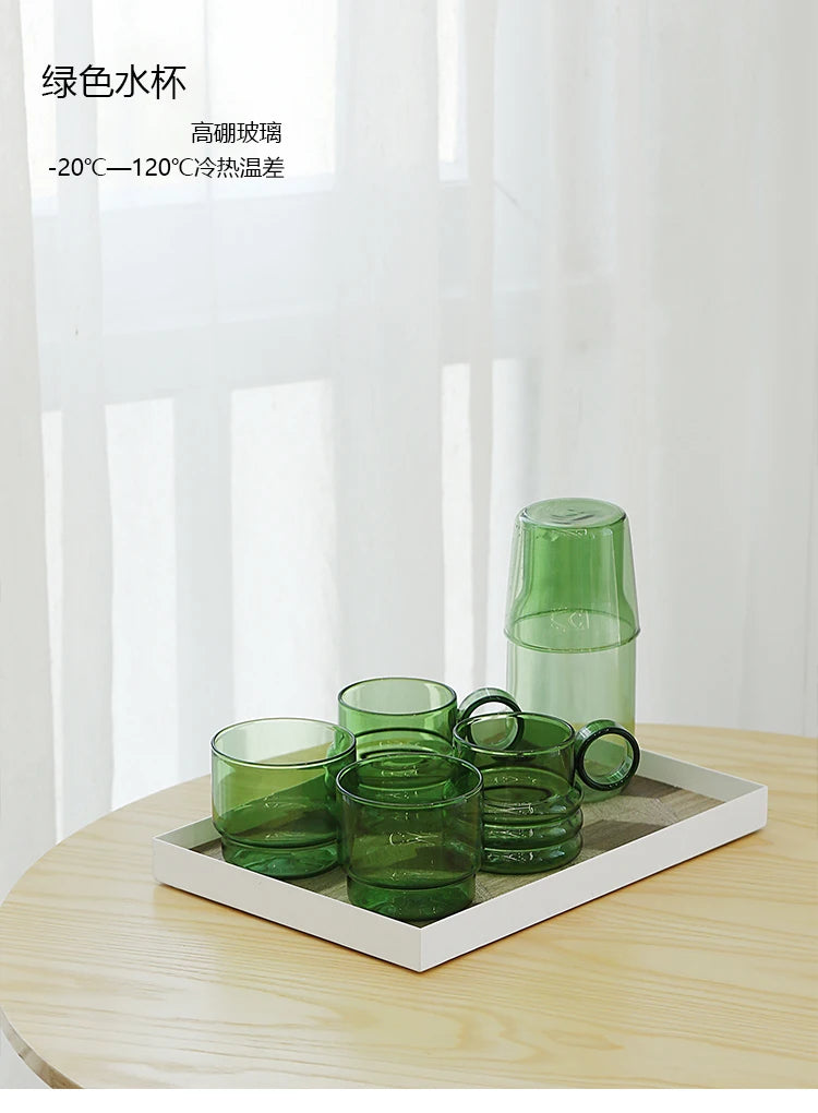 Green Glass Teacup Set for Home Office Use Heat-Resistant Glass Durable with Green Milk Mug Jug with Cup Coffee Mugs