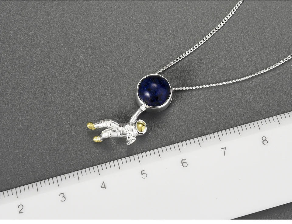 Lotus Fun Natural Lapis Lazuli Stone Space Odyssey Pendant Real 925 Sterling Silver Chains and Necklaces for Women Men's Jewelry