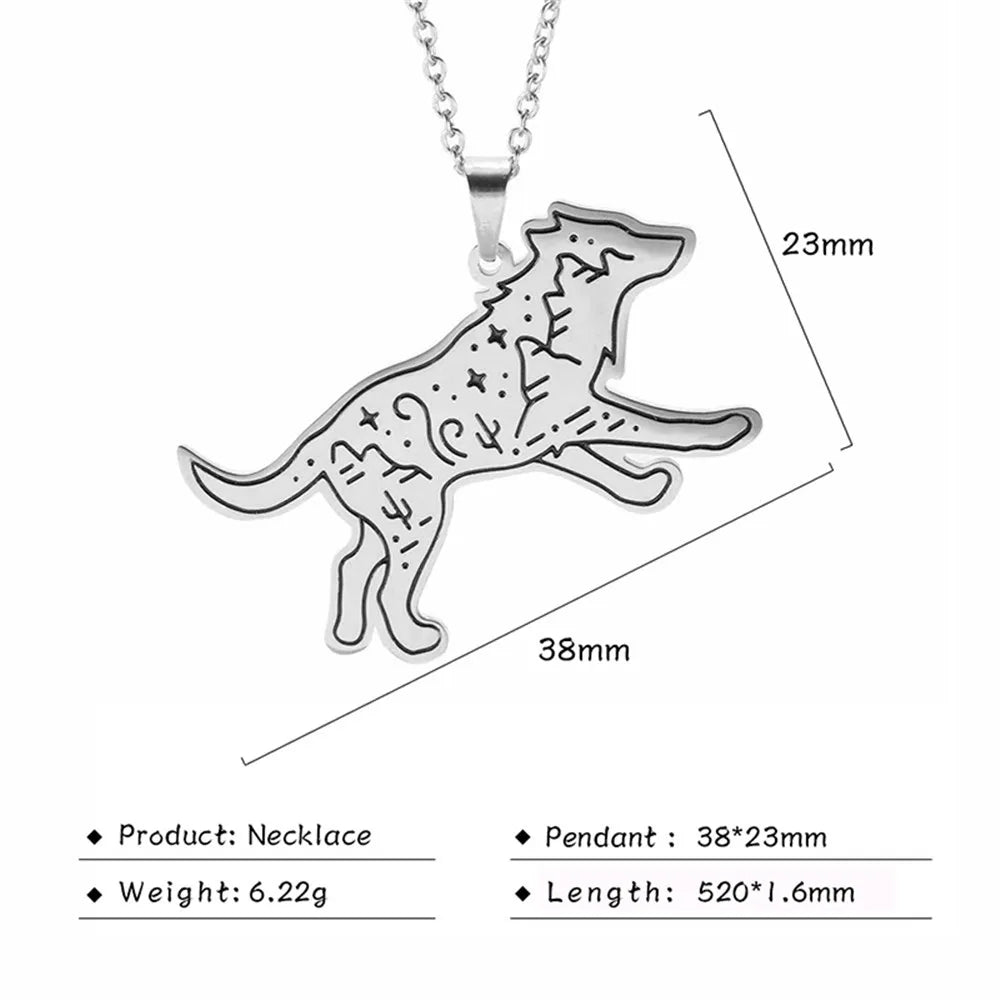 Stainless Steel Animal Pendant Necklace Rabbit Bear Eagle Dog Fox Wolf Scenery Moon Sun Tree Chain Necklaces Jewelry for Women