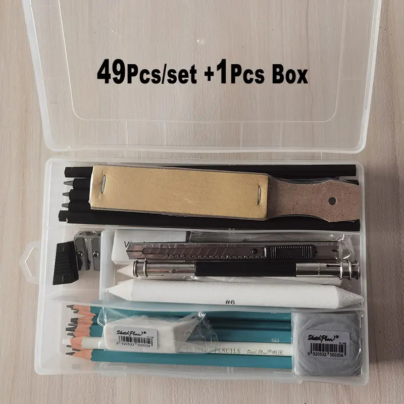 33Pcs 50Pcs Art Set Sketch Kits With Box Organizer Case Artist Drawing Pencil 5H-8B Charcoal Graphite Stick Bar Rod Knead Eraser