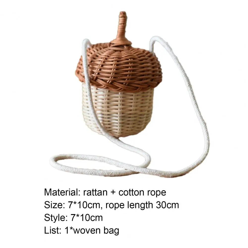 Straw Bag Mini Pine Cone Rattan Straw Handbags Diagonal Woven Bag Bamboo Cute Hanging Basket Pine Cone Backpack For Children