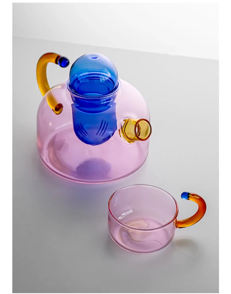 Contrasting Colour Tea pot Colorful Glass Tea water Separation Filtration Teapot Tea cup set Creative Drinkware Teakettle