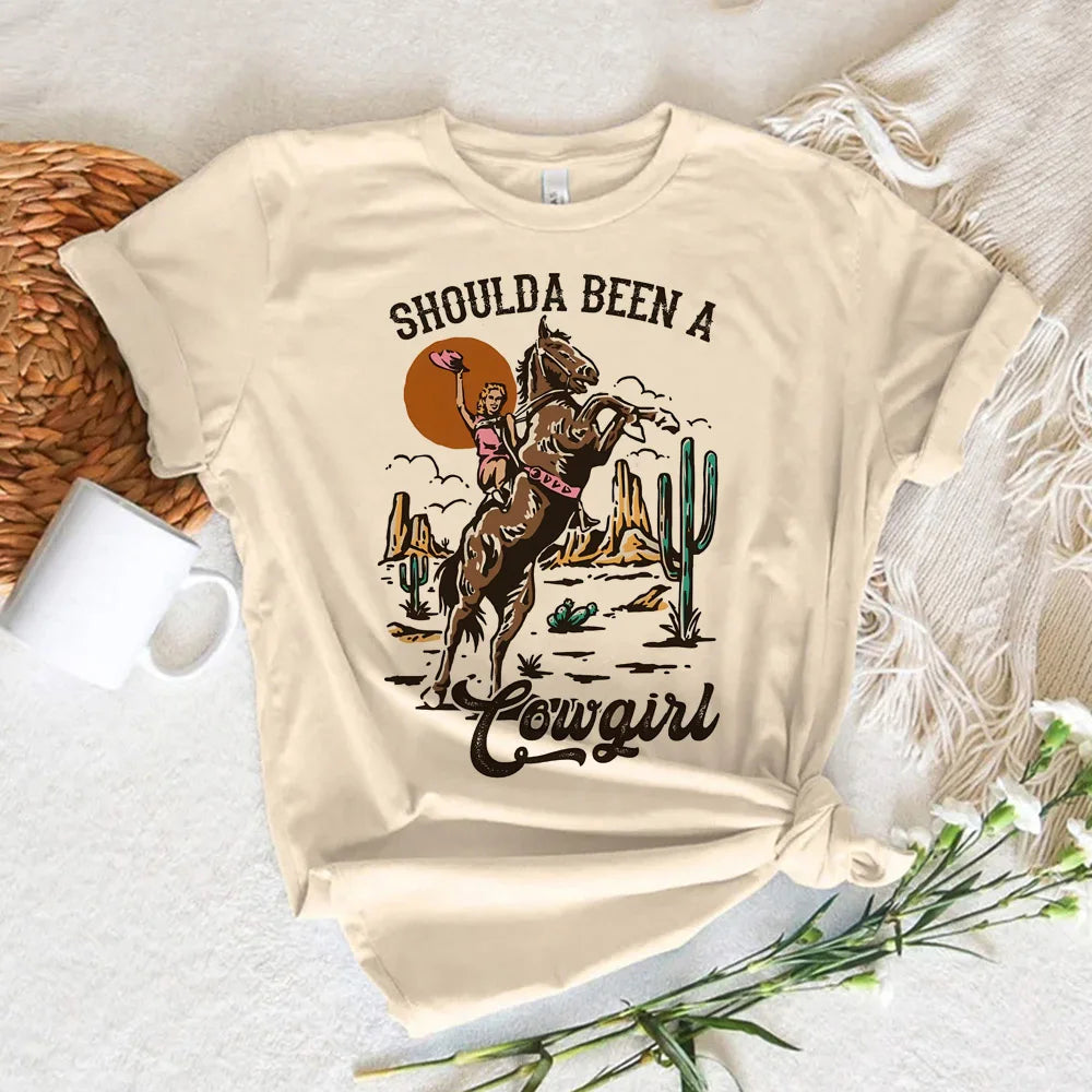 Cowgirl t-shirts women summer t shirt girl 2000s streetwear manga clothing