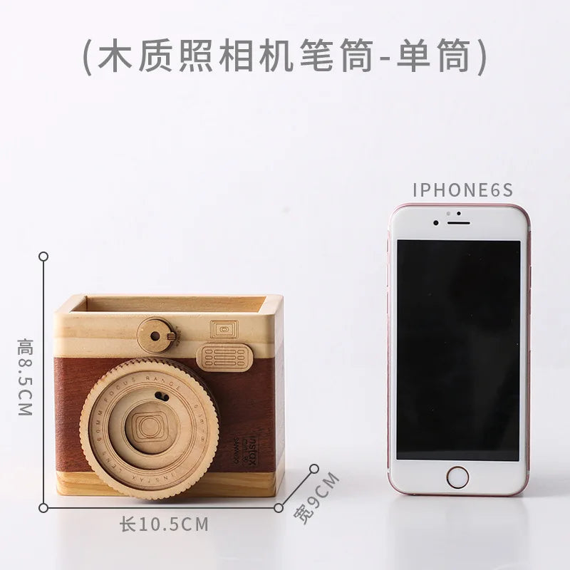 Pencil Holder Camera-shaped Concise Wood Especial Pen Container for Office