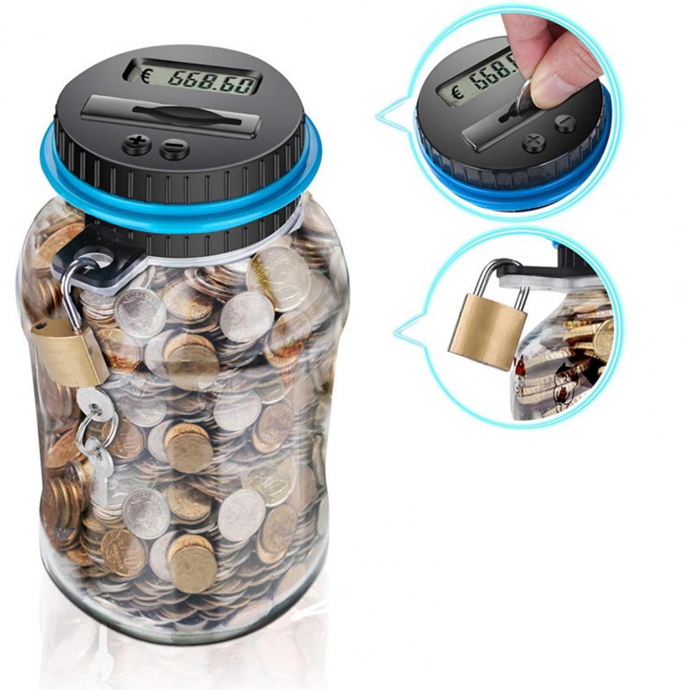 Money Box With Lock LCD Digital Counter 2.5 L Capacity Clear Plastic Safe Coins Saving Pot Piggy Bank Christmas Home Supplies