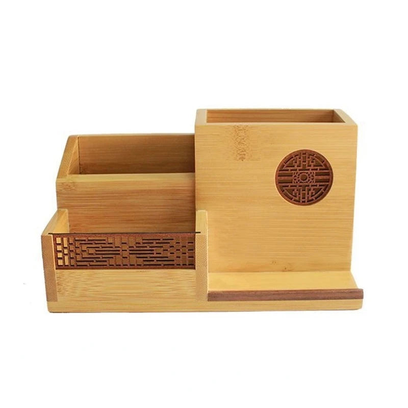 2022 Desktop Finishing Box Wooden Office Stationery Storage Box Pen Holder Creative Combination Multi-function Pen Holder