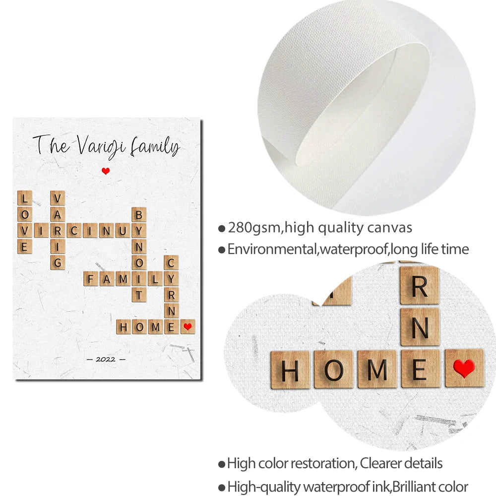 Crossword Scrabble Wall Art Personalized Family Names Print Poster Custom Puzzle Canvas Painting Nordic Gifts Picture Room Decor Valentines Gift