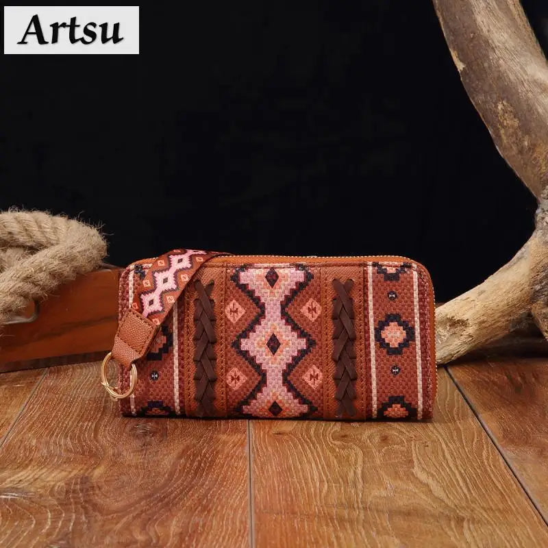 European American Retro Zipper Wallet Cotton Linen Printed Bohemian Style Women's Handbag Wallets Trend Versatile Card Bags