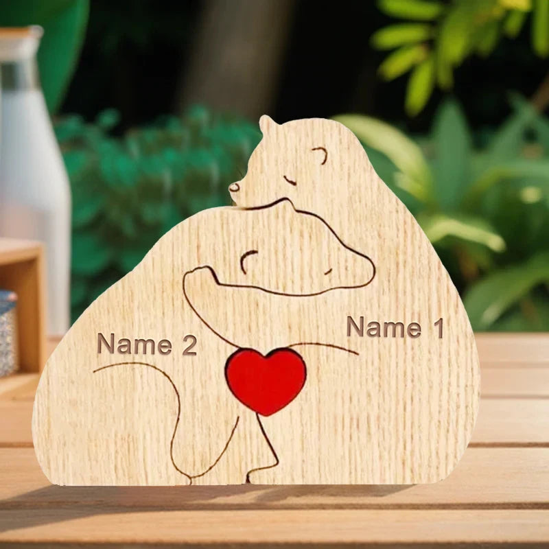 Custom Name Wooden Bear Family Ornaments Personalized Wood Carving Bear Puzzle Christmas Birthday Gift home decor action figure Valentines Gift