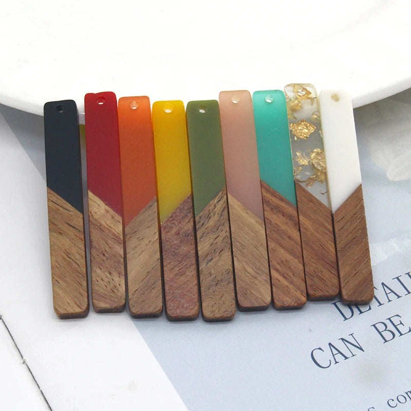 Vintage 6pcs/pack Geometric Long Strip Wood Charms Splicing Resin Pendant For Earring Keychain Necklace DIY Jewelry Make F651