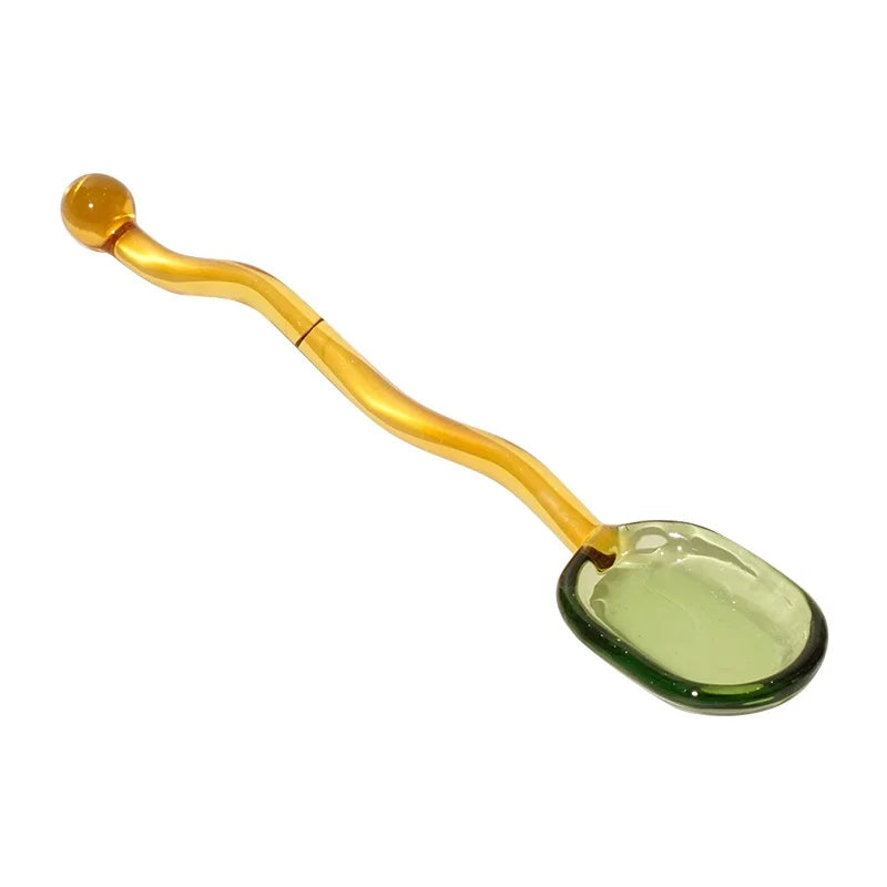 Creative Glass Milk Spoons Colored Transparent Coffee Dessert Stirring Long Handle Spoon Round Kitchen Tableware Stirrer Rod