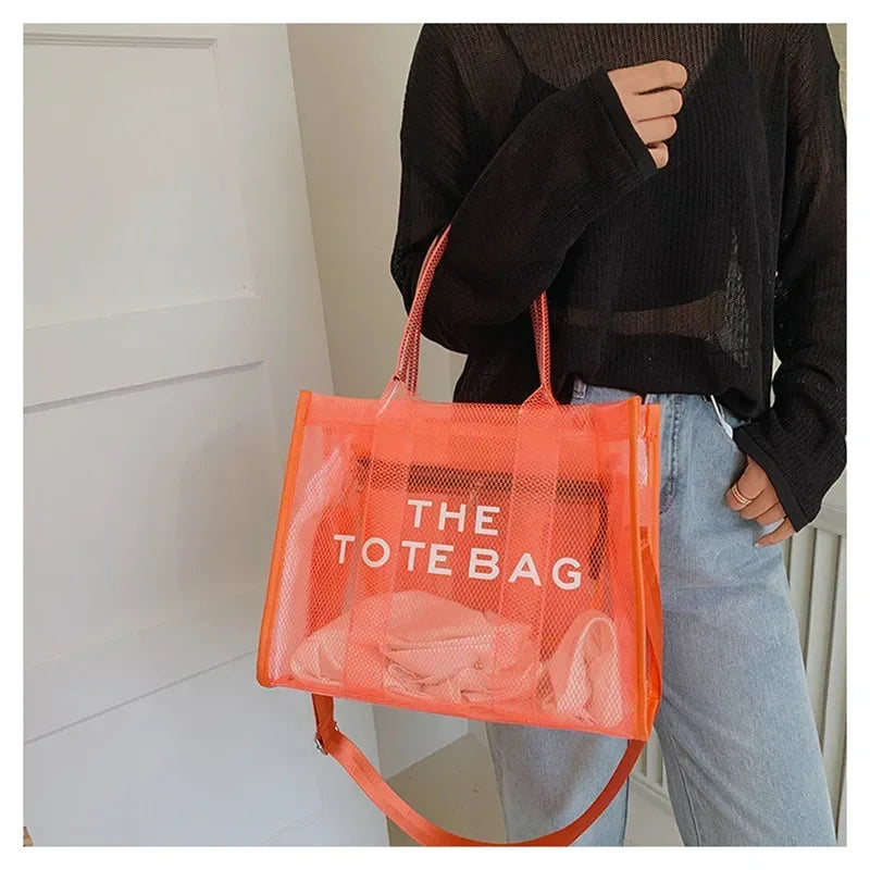 Summer The Tote Bags for Women Brand Designer Luxury Clear Beach Bag Ladies Pink Handbag Big Shopping Crossbody Totebag Hand Bag