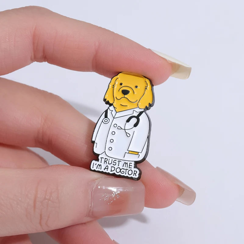 Trust Me I'm A Duckctor Enamel Pins Funny Cartoon Dog Duck Lapel Badge Backpack Clothes Cute Brooches Jewelry Gift for Friends