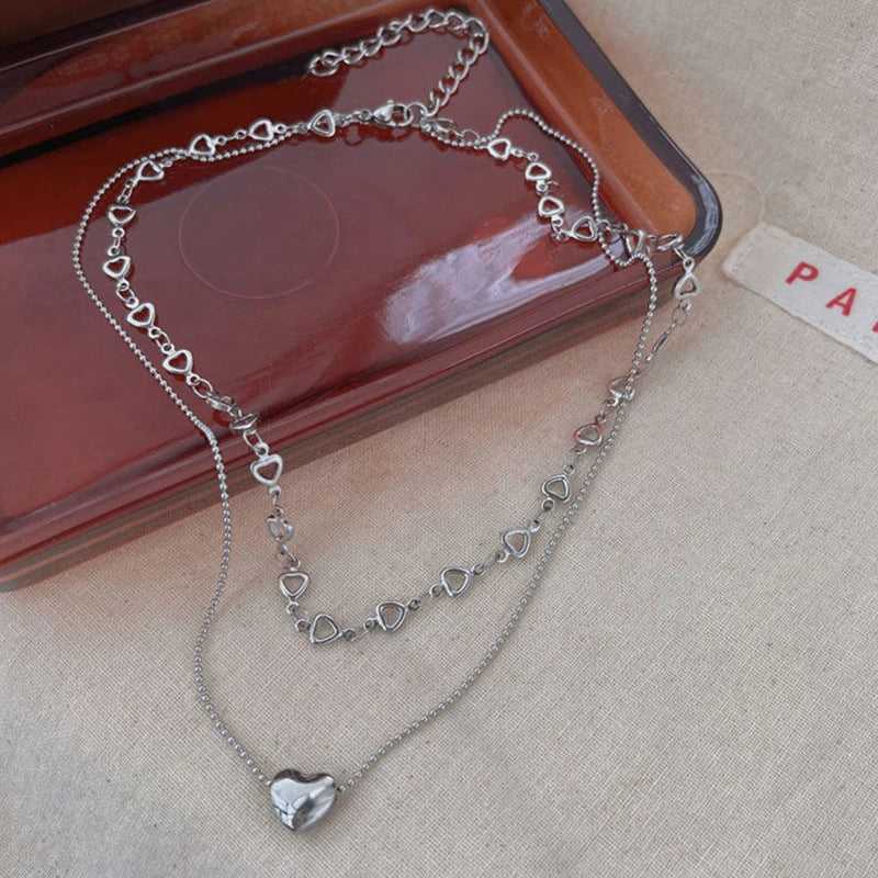 Gothic Heart Love Pendant Necklace for Women 2022 Korean Fashion Vintage Party Jewelry Birthday Gift Kpop One Piece Chain Choker