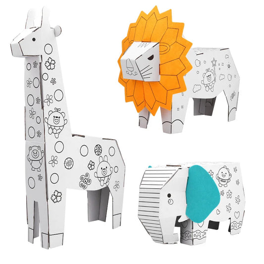 3D DIY handmade cardboard, creative cardboard, animals, graffiti, kindergarten models, cardboard toys, coloring, lions,