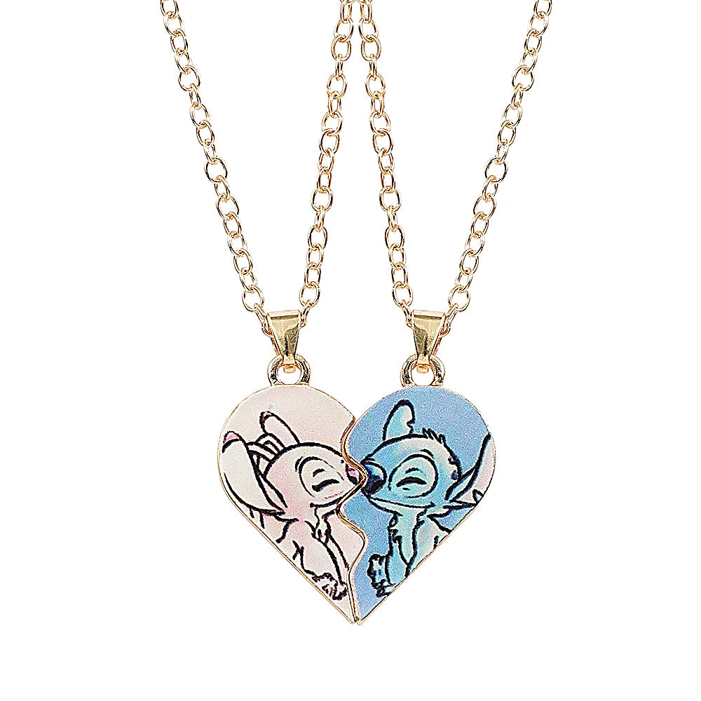 Disney Stitch Cartoon Necklace Stitch Angel Couple Neck Chain For Women Men Love Jewelry Acessorios Gifts