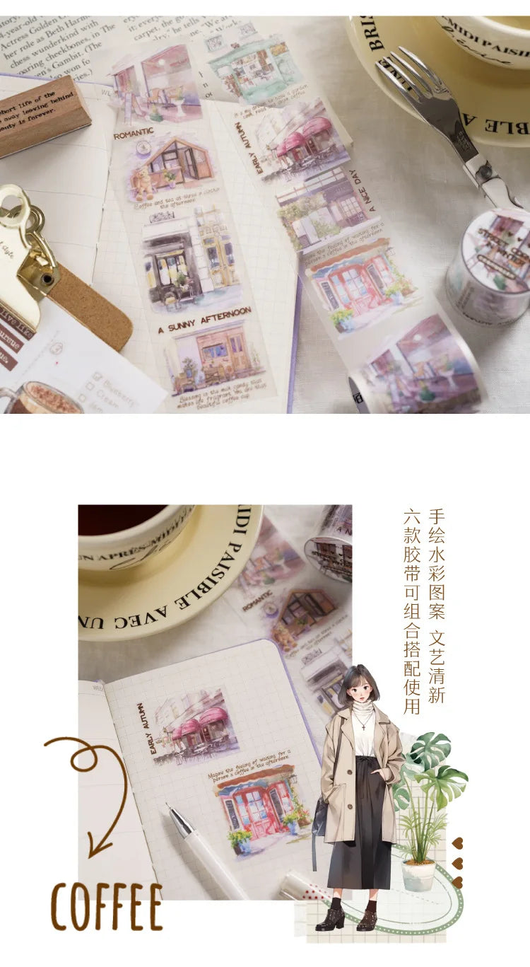 Card Lover 50mm*2m [Coffee Shop Series] Simplicity Journal Masking Tape PET Washi Tape Scrapbooking Material Scrapbook Kit